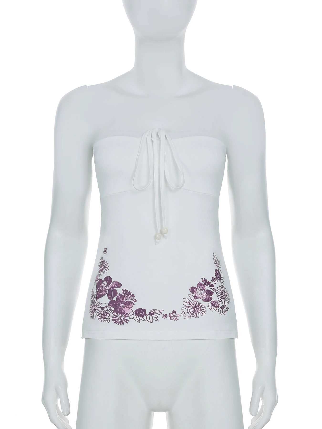 Cuteandpsycho sexy bow sleeveless solid Camisol print white summer chic retro strapless top tight womens dressXJ250508
