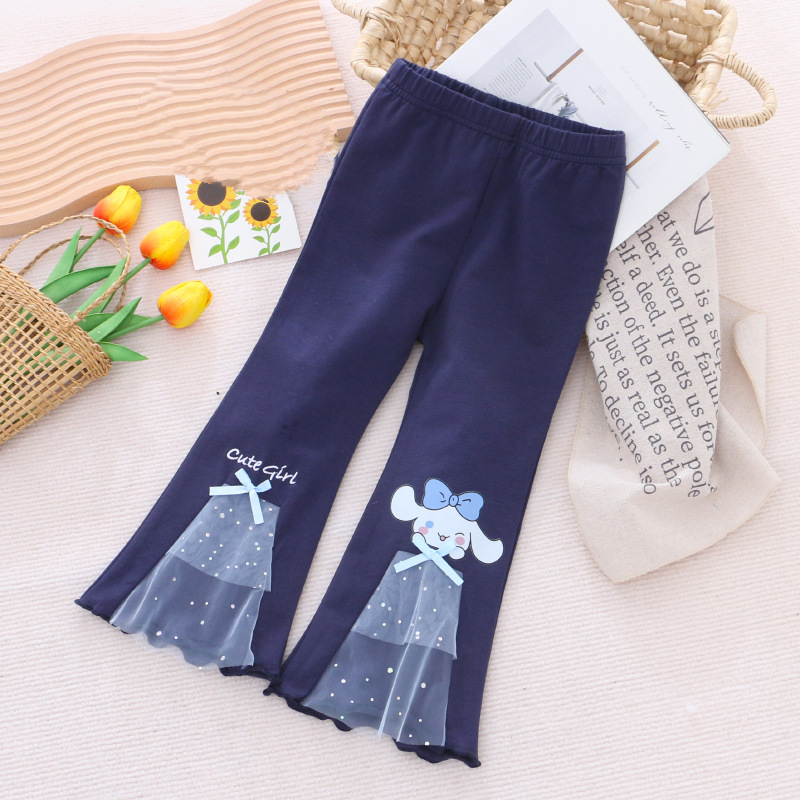 Disney's Frozen Elsa Princess Children's Designer Clothing Autumn Spring Pants Children's Leggings Bell Bottom Pants Princess Cartoon P
