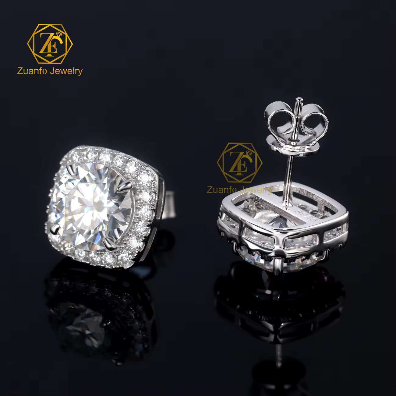 925 Sterling Silver 8mm 2CT Moissanite Halo Style Cube Shape Stud Earrings Rose Gold Plating Gemstone Earrings for Gift or Party