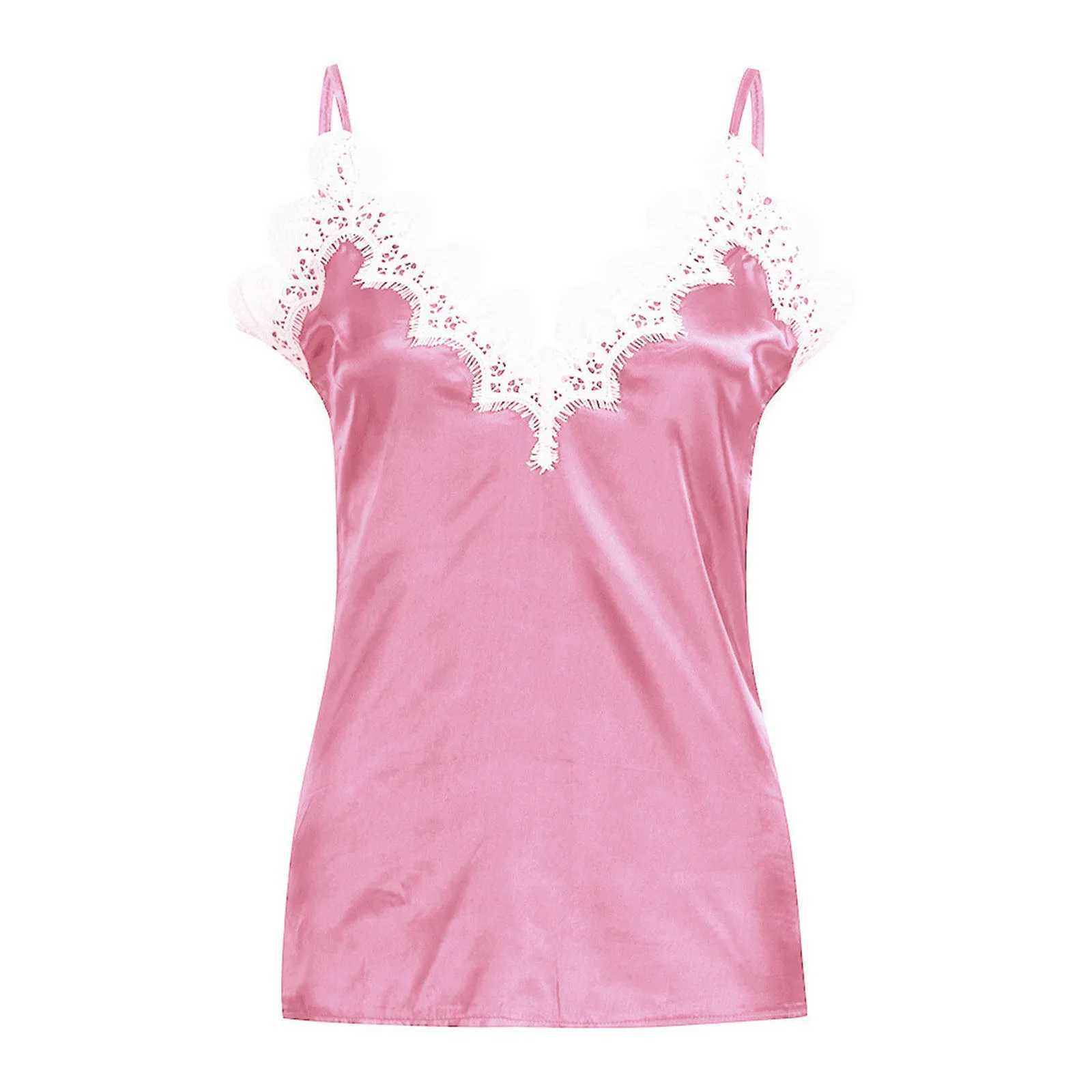 Women Lace Panel Tank Tops Summer Spaghetti Strap Ice Silk Camisole Casual Deep V Neck Satin Vests Tops Basic Crop Tops BlousesXJ250508