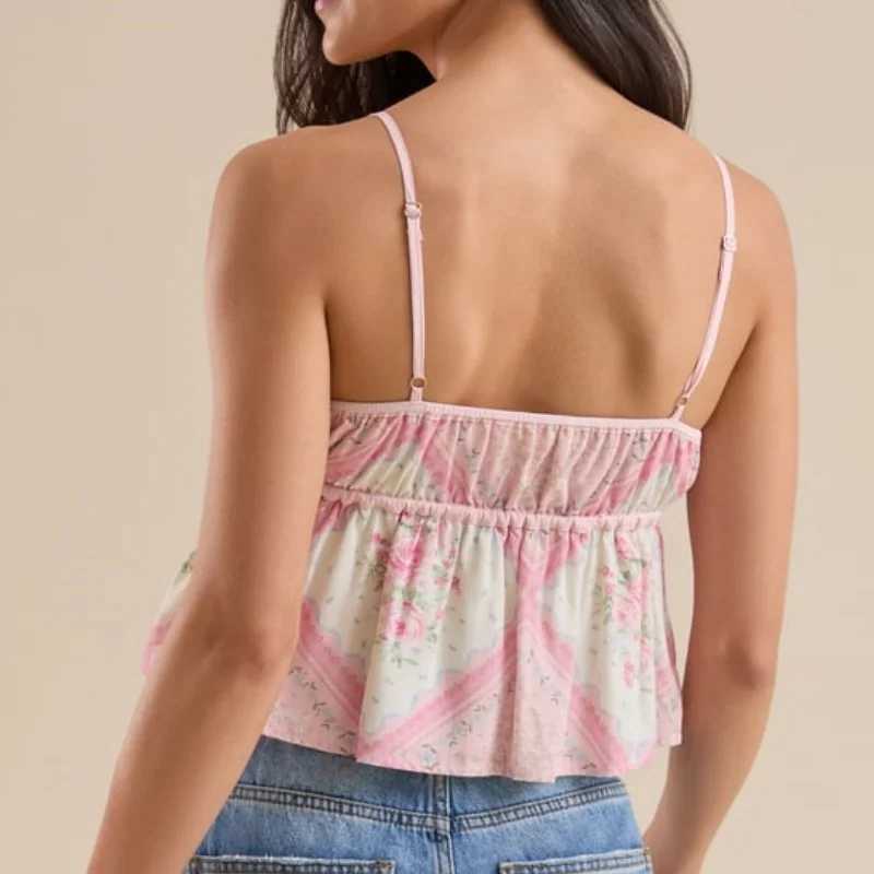Womens Y2k Ruffle Hem Crop Tank Tops Sleeveless Spaghetti Strap Flowy Camisoles Sexy V Neck Babydoll Tops Going Out Cami ShirtXJ250508