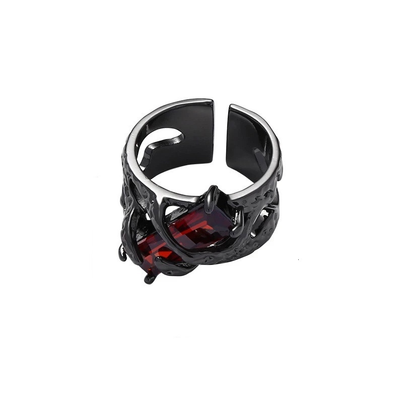Star Union Thorn Red for Men and Women, Light Luxury, niche Design, Dark Style, Hollow Metal Open Ring