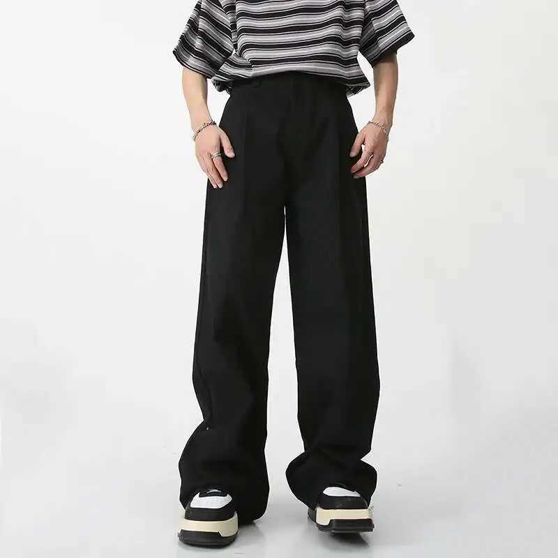 IEFB Spring Summer New Korean Mens Casual Pants Trendy Solid Color Loose Straight Wide Leg Trousers Pocket 2025 Tide 9A7922T250509