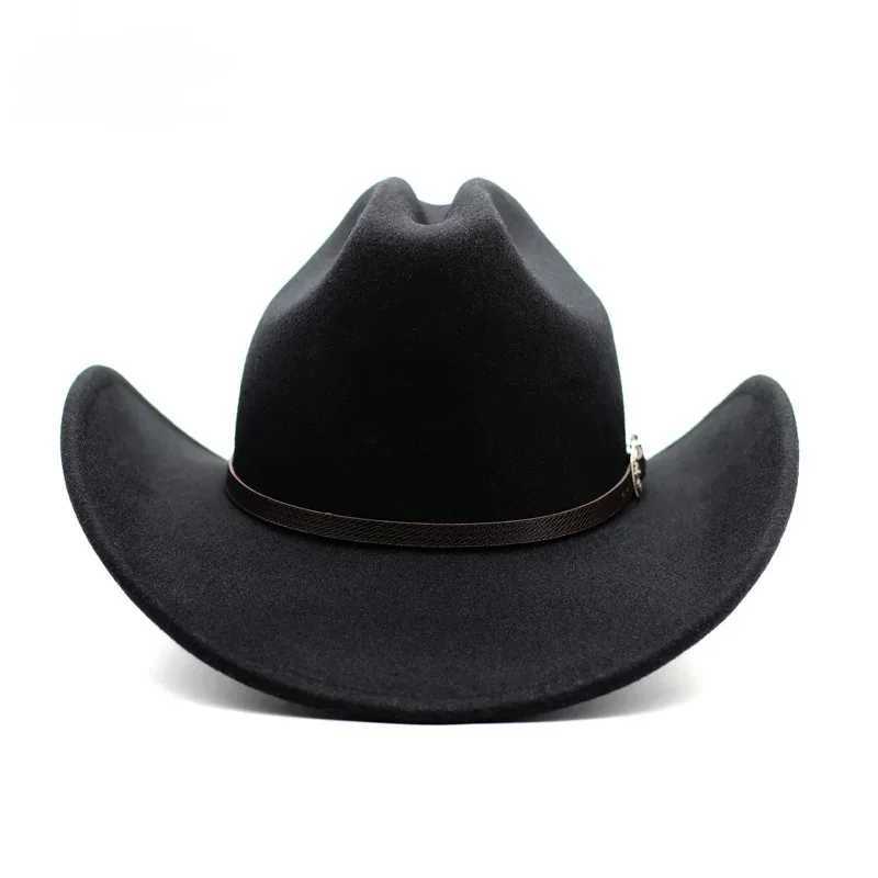 Vintage Western Cowboy Hat For Mens Gentleman Lady Jazz Cowgirl With Leather Wide Brim Cloche Church Sombrero Hombre CapsXJ250509