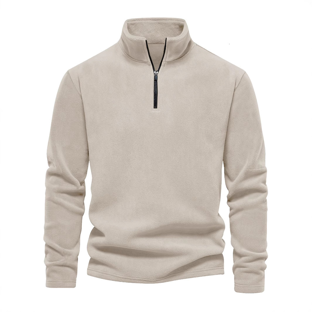 Spring and Autumn New Collection Stand up Collar Half Zipper Long Sleeve Hoodie Trendy Versatile Men's Polar Velvet Top