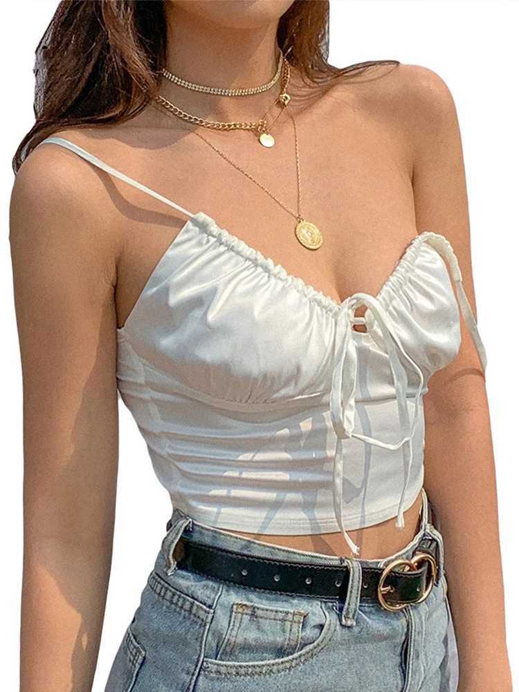 Womens sexy V-neck Camisol silk soft fabric crop top for girls slim party club pendant tank top Harajuku 2023 summer new itemXJ250508