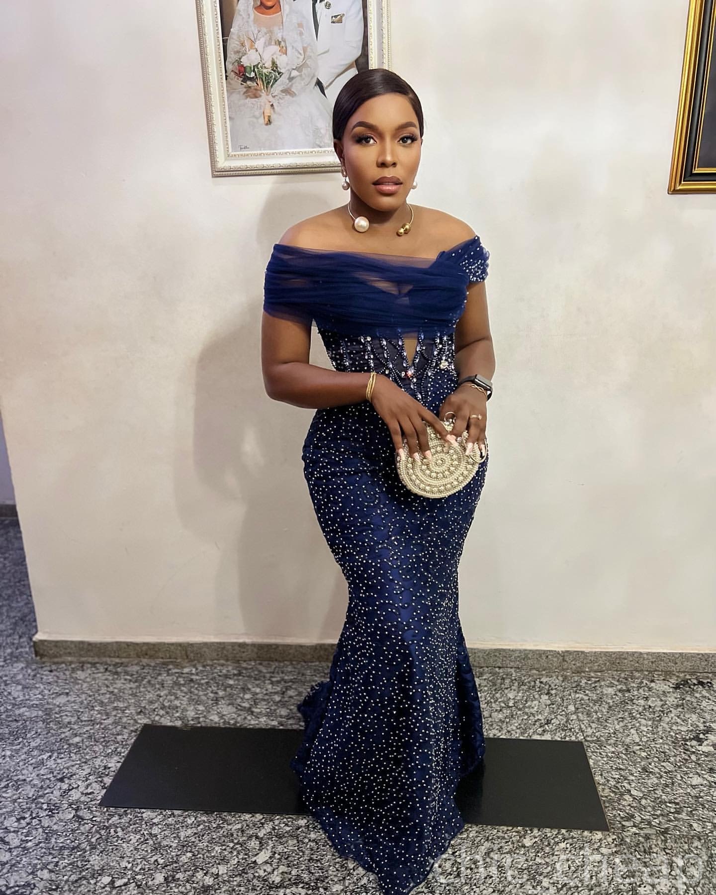Navy Blue Mermaid Plus Size Prom Dresses 2025 Portrait Sequined Crystals Evening Formal Party Second Birthday Engagement Gowns Dress For Special Occas