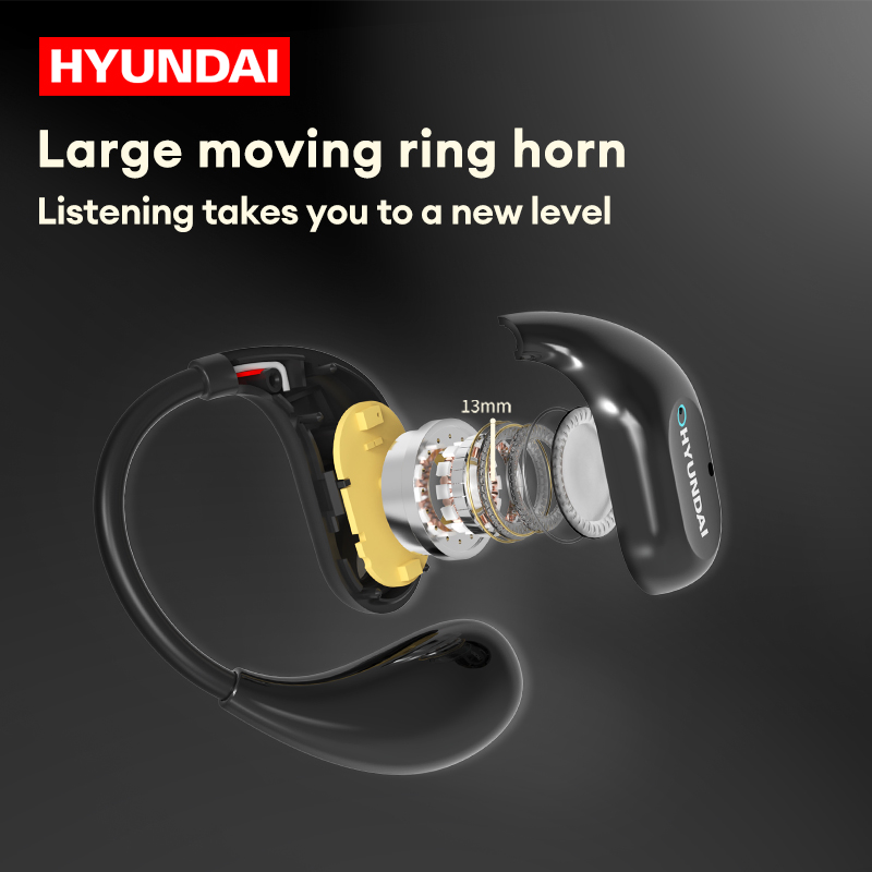 HYUNDAI Airpodsmax Headphones Clip on Bluetooth Earphones Open Sports Wireless Headset Waterproof HiFi Sound Long Lifetime Earbuds HY-C01