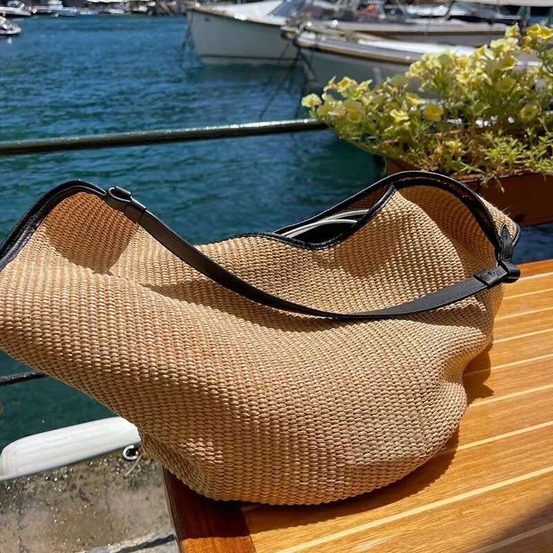 Beach Bag Fashion Summer And Grass Handbag Paired With Top Layer Calf High End Genuine Leather Women S Bag KQ