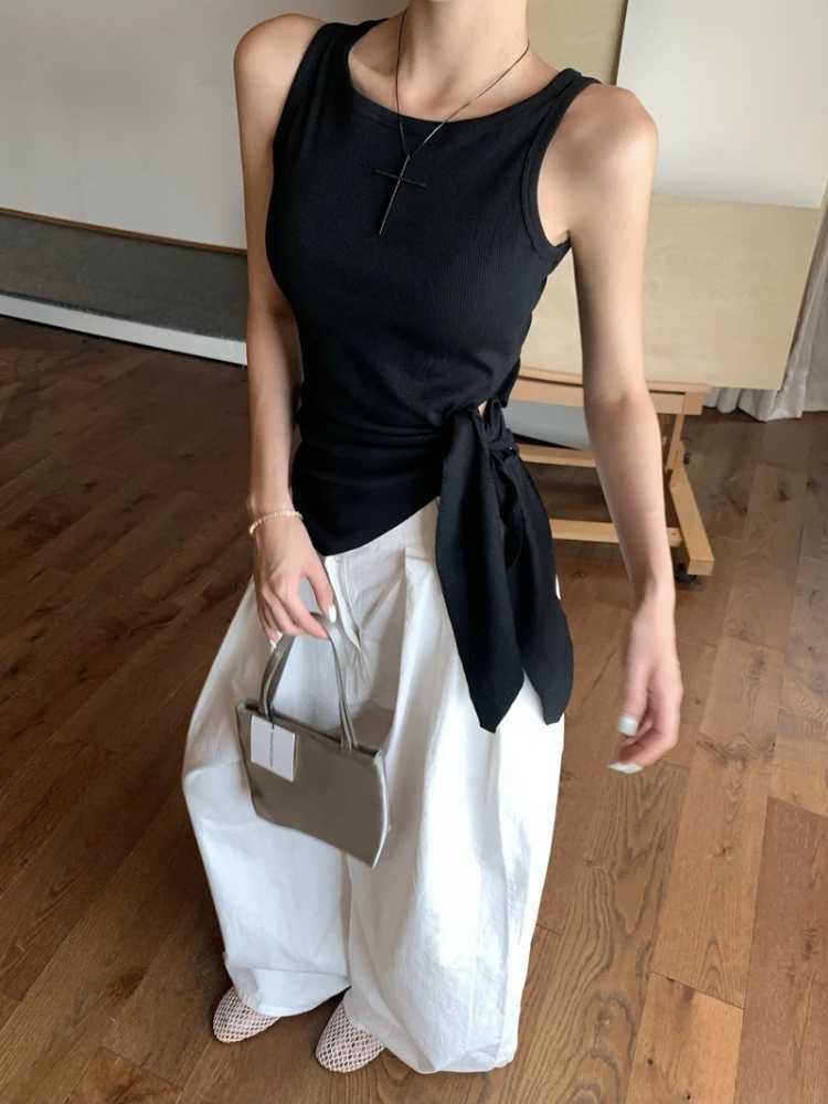 2025 Women Solid Ribbed Tank Top Camisole Women 2025 Summer Basic Elastic Tank Top O Neck Solid Irregular Design Tank TopXJ250508