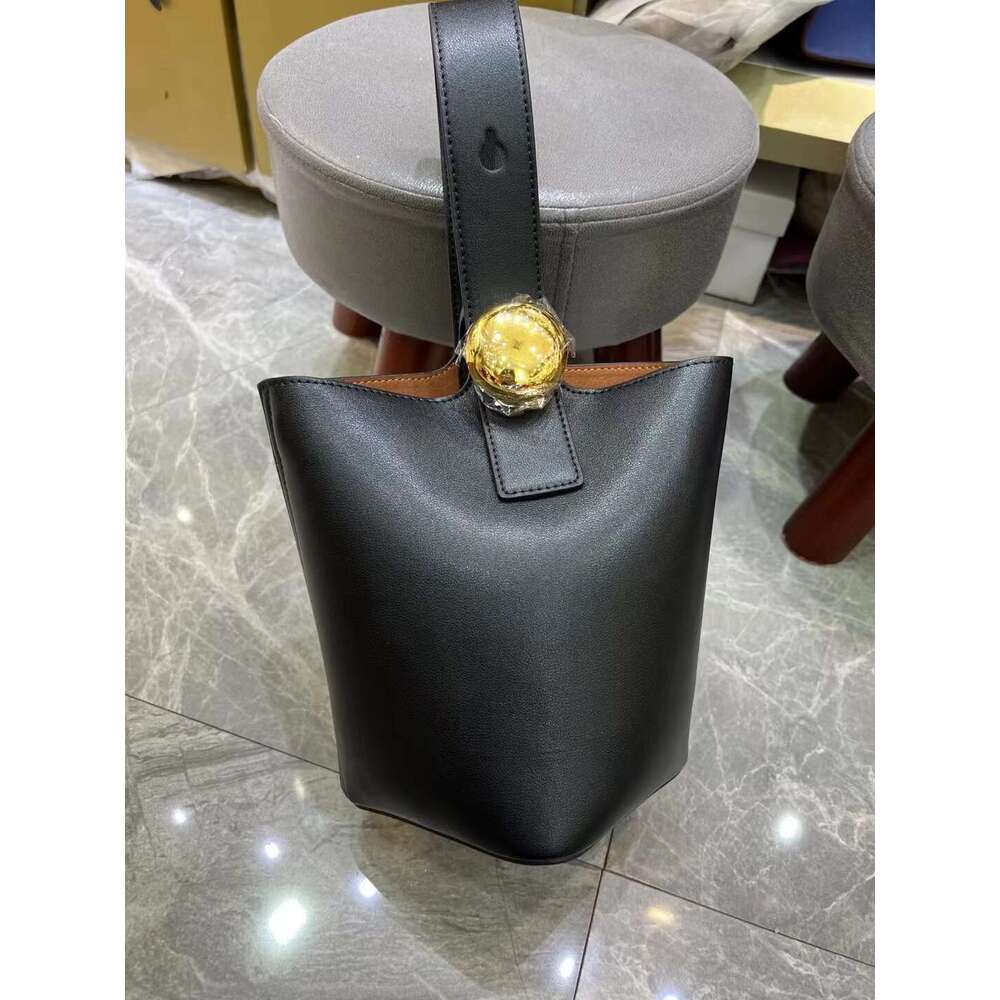 Star Style New Luo Jiagao Fixed Bucket Genuine Leather Women's Bag, Front Strap Adjustable Buckle Handbag, Single Shoulder Crossbody