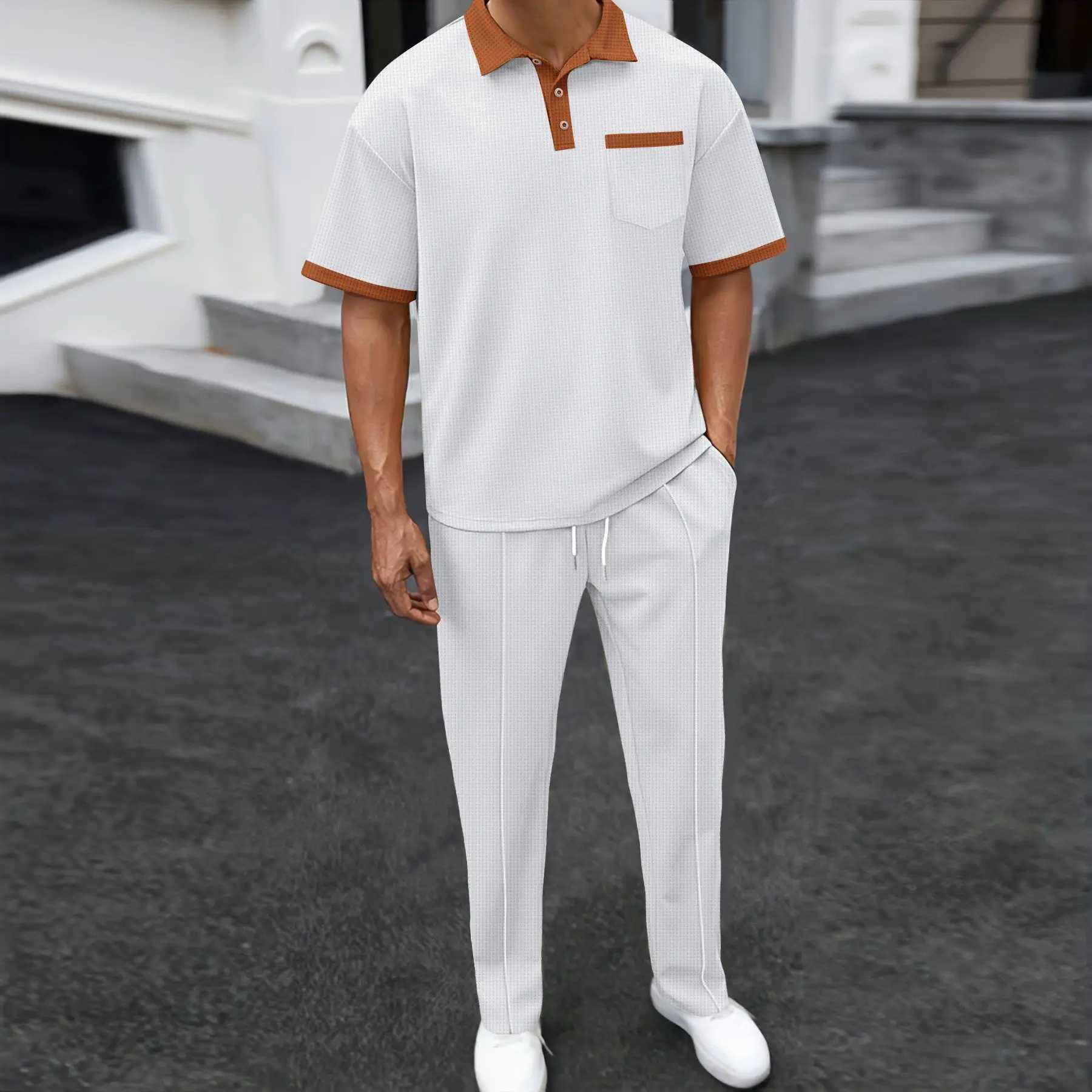 Mens Two-piece Sportswear Short-sleeved T-shirt and Long Pants set Casual Business Sportswear Summer 2025 Fashion Two-piece SetXJ250509