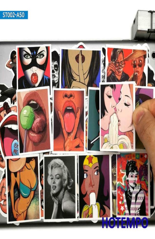 50pcs Sexy Beauty Pretty Girls Seduction Mix Pattern Decal Stickers Pack for DIY Phone Laptop Luggage Guitar Skateboard Sticker Ca7523099