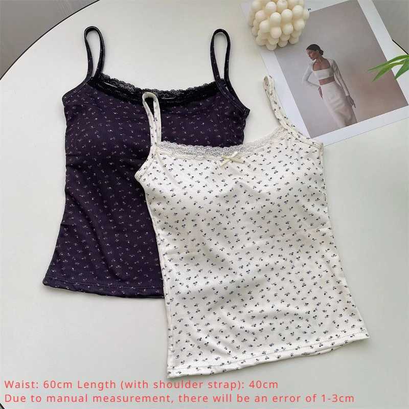 Summer Print Crop Tops for Women Bow Lace Camisole Sexy Backless Vest with Padded Basic Tank Top Bm Style Camis Y2k StreetwearXJ250508