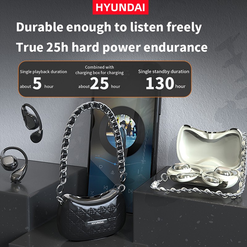 New HYUNDAI YX46 Small Sachet Bluetooth Open Earphones High Sound Light Luxury Fragrance Bag Style Charging Case With Chain Gift