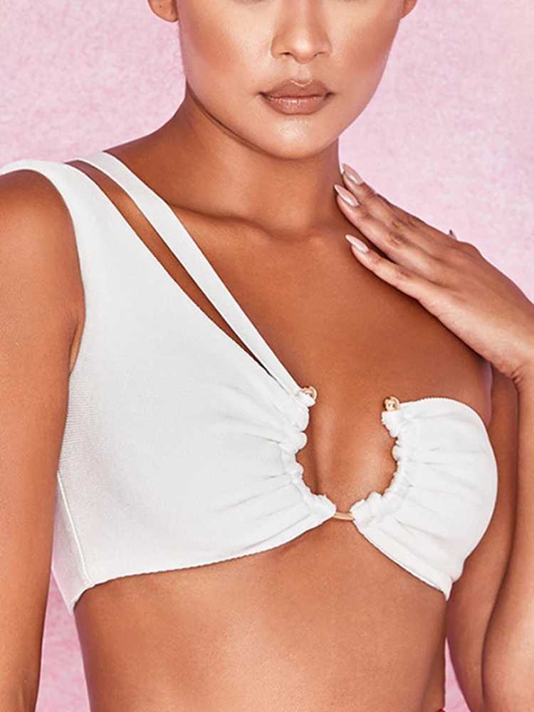 Single color decorative tube top womens single shoulder strap vest sexy clothing hot summer vest 2024XJ250508
