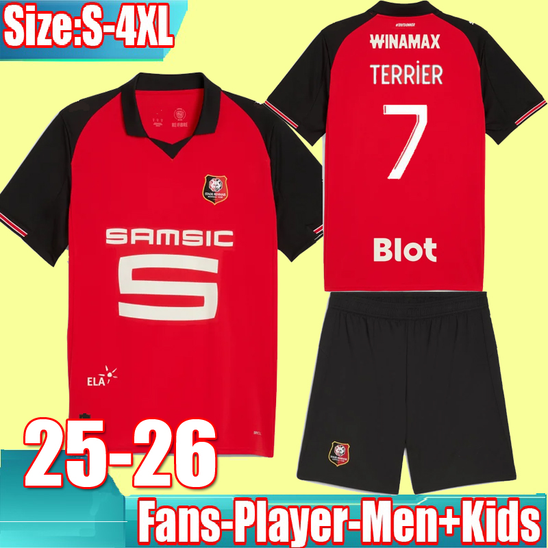 25 26 Stade Rennais Home soccer jerseys 2025 2026 SULEMANA TERRIER Guirassy Maillots De Foot Men Kids Away football shirts
