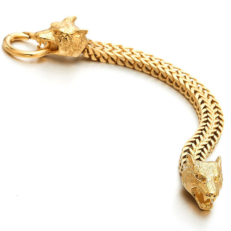 Xinghe Hip Hop Stainless Steel Chain Bracelet, Personalized Viking Dominance Wolf Head Bracelet