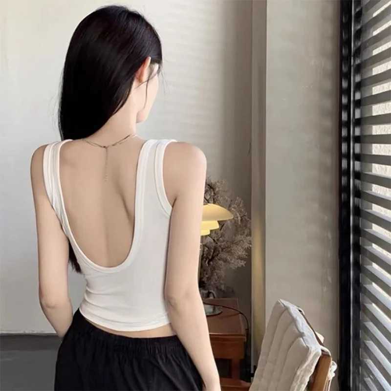 2025 New Women Vest Camisole Fashion Korean Sexy Backless V-shaped Versatile Solid Color Senior Tank Top Sling With Built In BraXJ250508