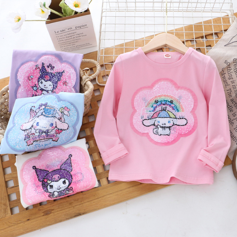 DISNEY Frozen Princess Elsa kids designer clothes baby designer clothes children autumn clothes with color-changing sequins long-sleeved T-shirt of co