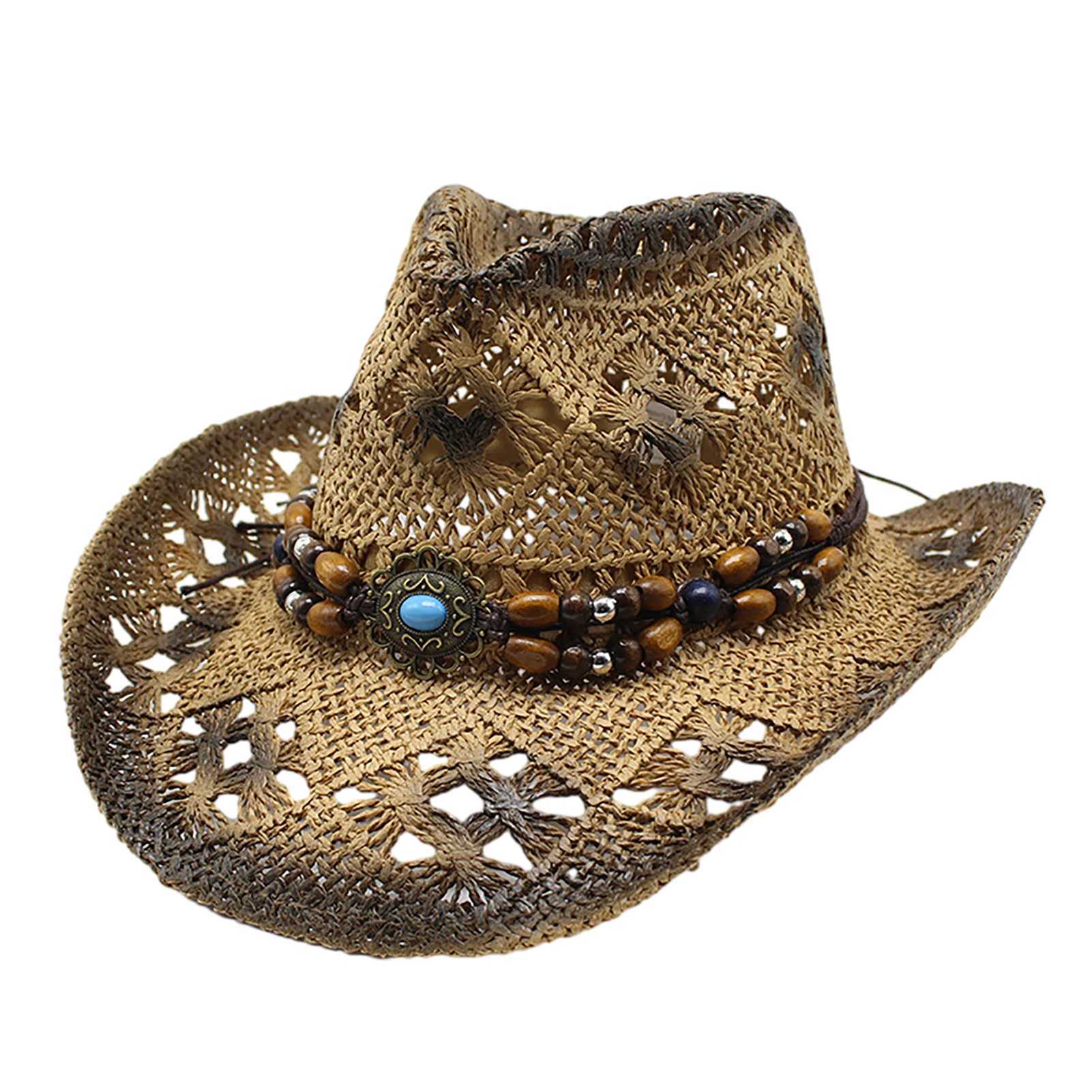 Straw Cowgirl Hat Unisex Beach Hat Cow Boy Hat With Hat Band For Men Women Breathable Lightweight Sun ProtectionXJ250509