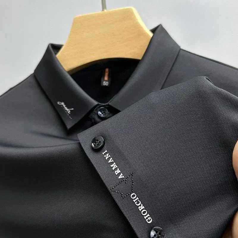Brand Silky Elasticity Shirts 2024 Summer Lapel Ice Silk Single Breasted Shirt Business Casual Short Sleeved Men Clothing Z250509-1