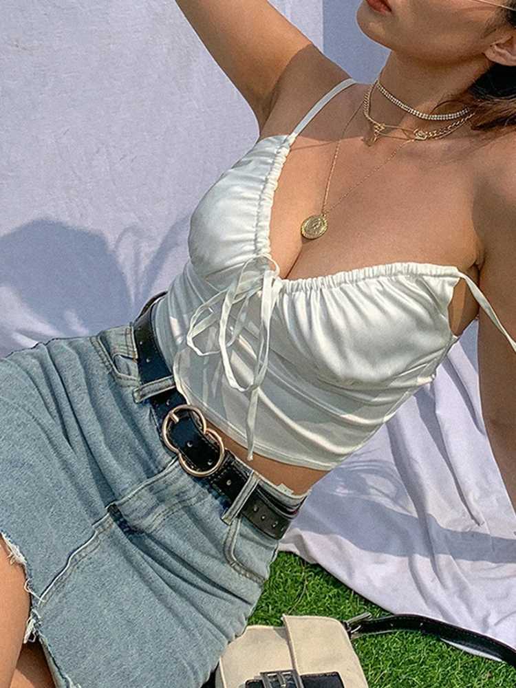 Womens sexy V-neck Camisol silk soft fabric crop top for girls slim party club pendant tank top Harajuku 2023 summer new itemXJ250508
