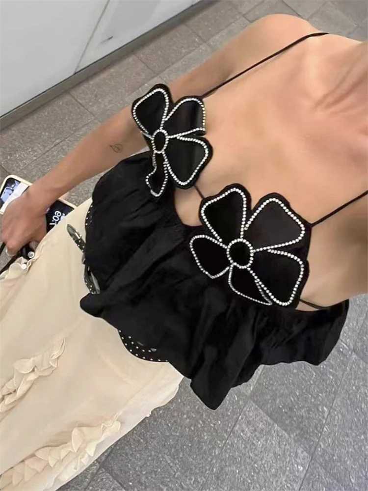 Womens vest floral spaghetti strap sleeveless tie backless vest summer vest Fairycore sexy cut topXJ250508