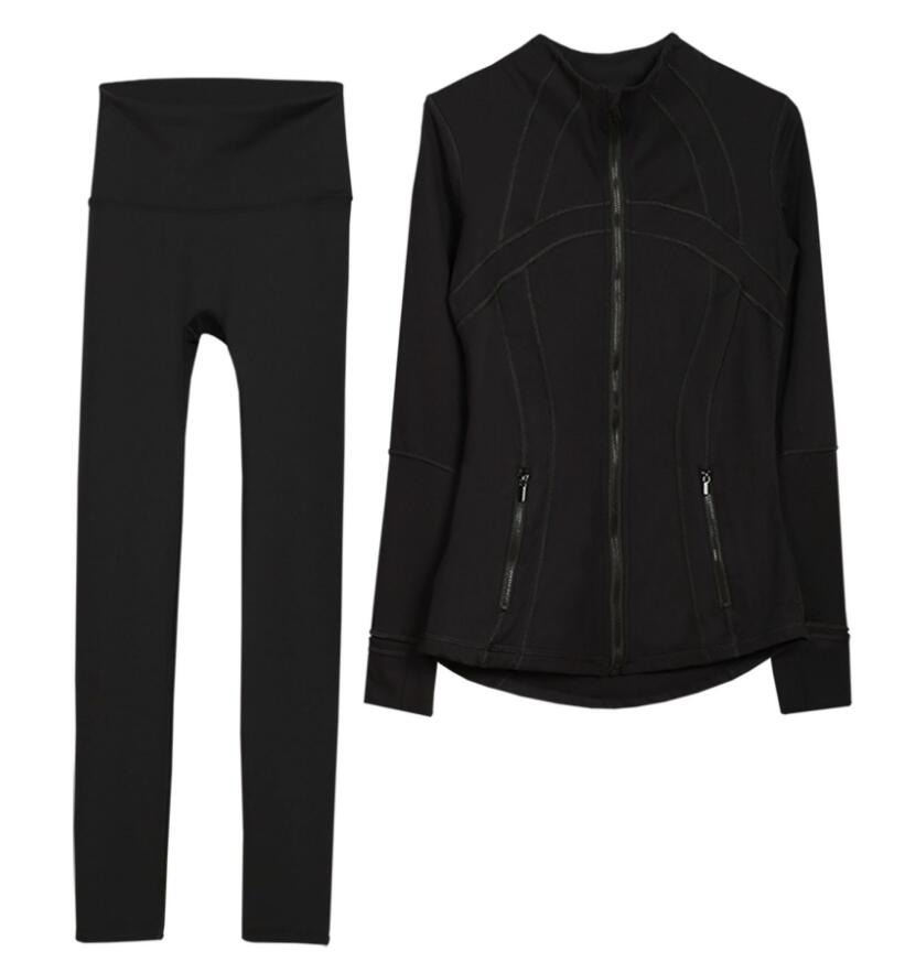 2025 New Women's Definition Jacket Yoga Sets Black Cream Gold Zipper Exercise Long Sleeve Fitness Gym Exposed Sportswear pants Ladies Jackets