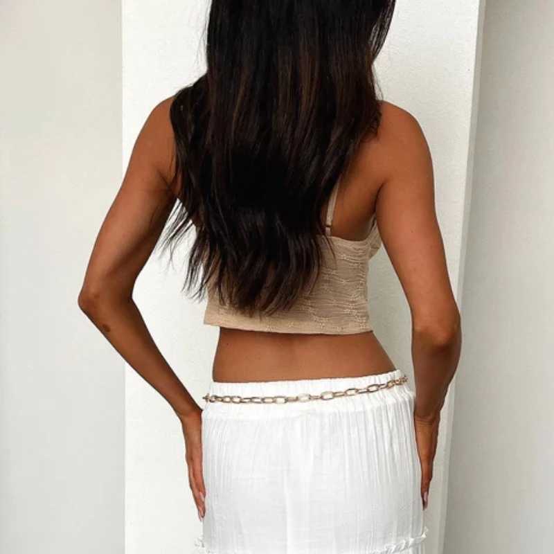 Spaghetti shoulder strap vest womens crop tie front Camisol casual summer lace decoration Camis top sleeveless T-shirtXJ250508