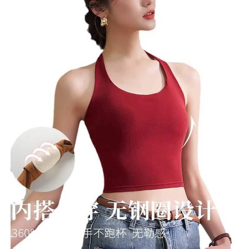 For 40-60kg Halter Spaghetti Straps Sleeveless Camisole Top For Women Short Crop Tops With Chest Pad Beauty Back UnderwearXJ250508