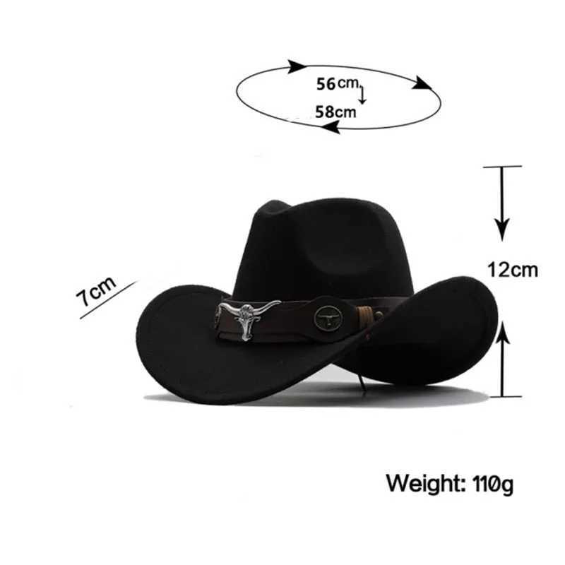 Western Cowboy Hat 3 Sizes Black Woolen Jazz Top Hat Men Ethnic Style Cow Head Ribbon Felt Cap Women Children Riding Fedora HatXJ250509
