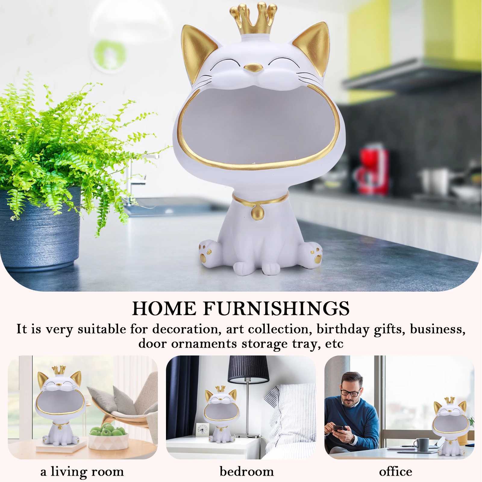 Lucky Cat Statue Live Ro Decorative Small Item Container Cute Desktop Storage Accessories Y250509