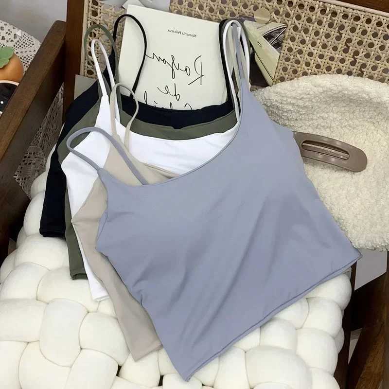 2024 Summer Bra Top Sexy Women Ice Silk Crop Top Seamless Tube Tops Camisole Underwear Korean Fashion Solid Padded Bralette VestXJ250508