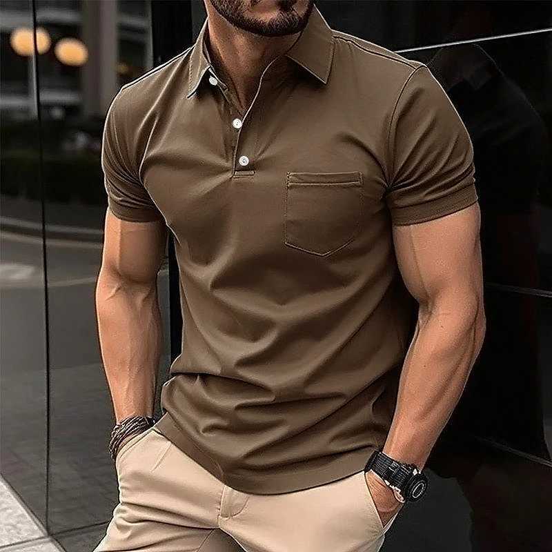 Fashionable and Casual Outdoor Mens Summer New Short Sleeved Polo Shirt wiTH Digital =Solid Color Button PoCKet Lapel P Z250509-1