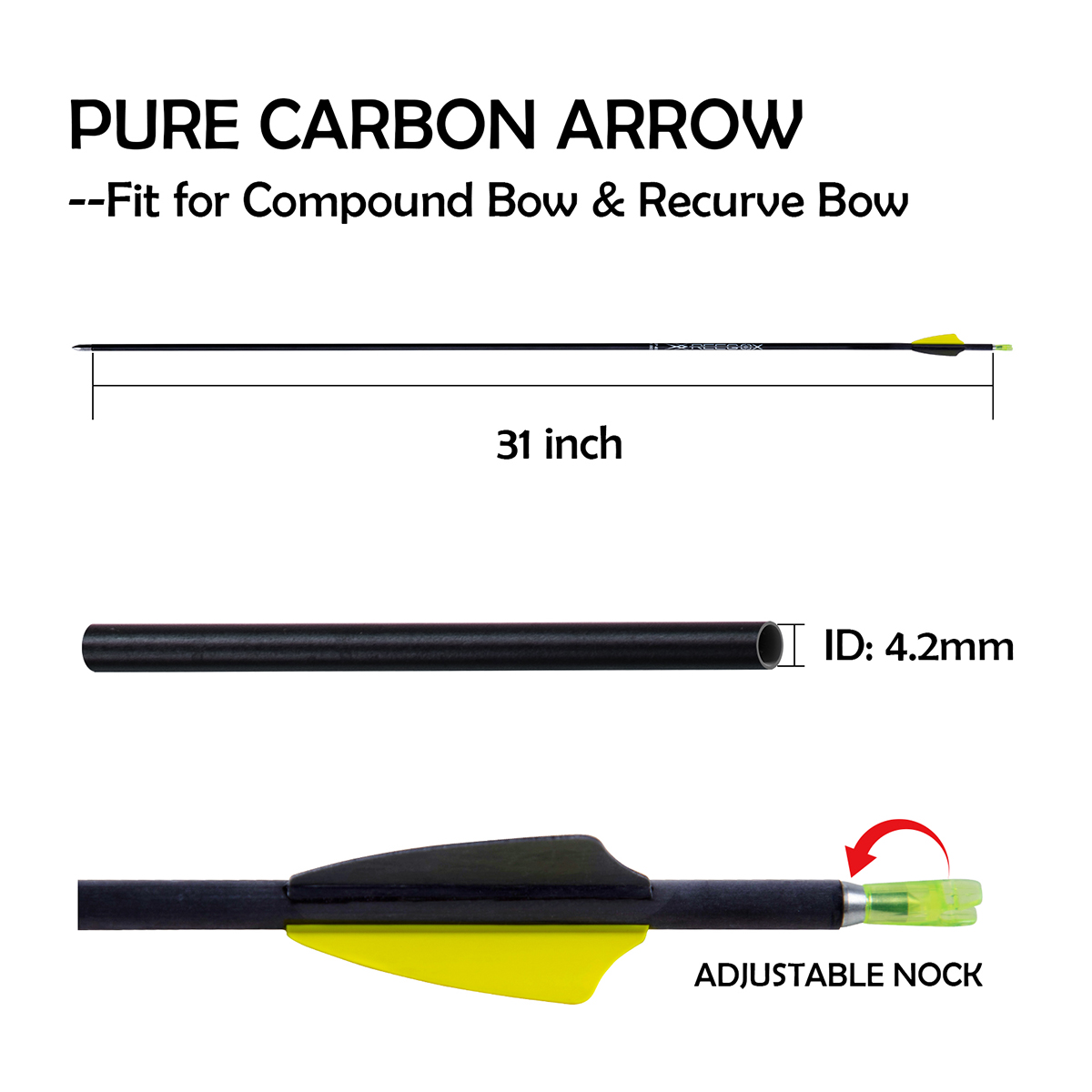 Spine350-1500 Archery Targeting Arrows without Arrow Tips 4.2mm 12Pcs 31inch Hunting Arrows Carbon Training Arrows for Recurve Bow & Compound Bow Prac