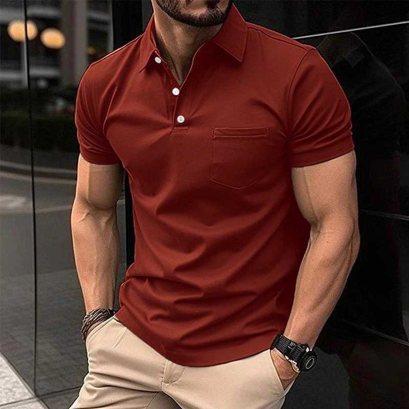 Fashionable and Casual Outdoor Mens Summer New Short Sleeved Polo Shirt wiTH Digital =Solid Color Button PoCKet Lapel P Z250509-1