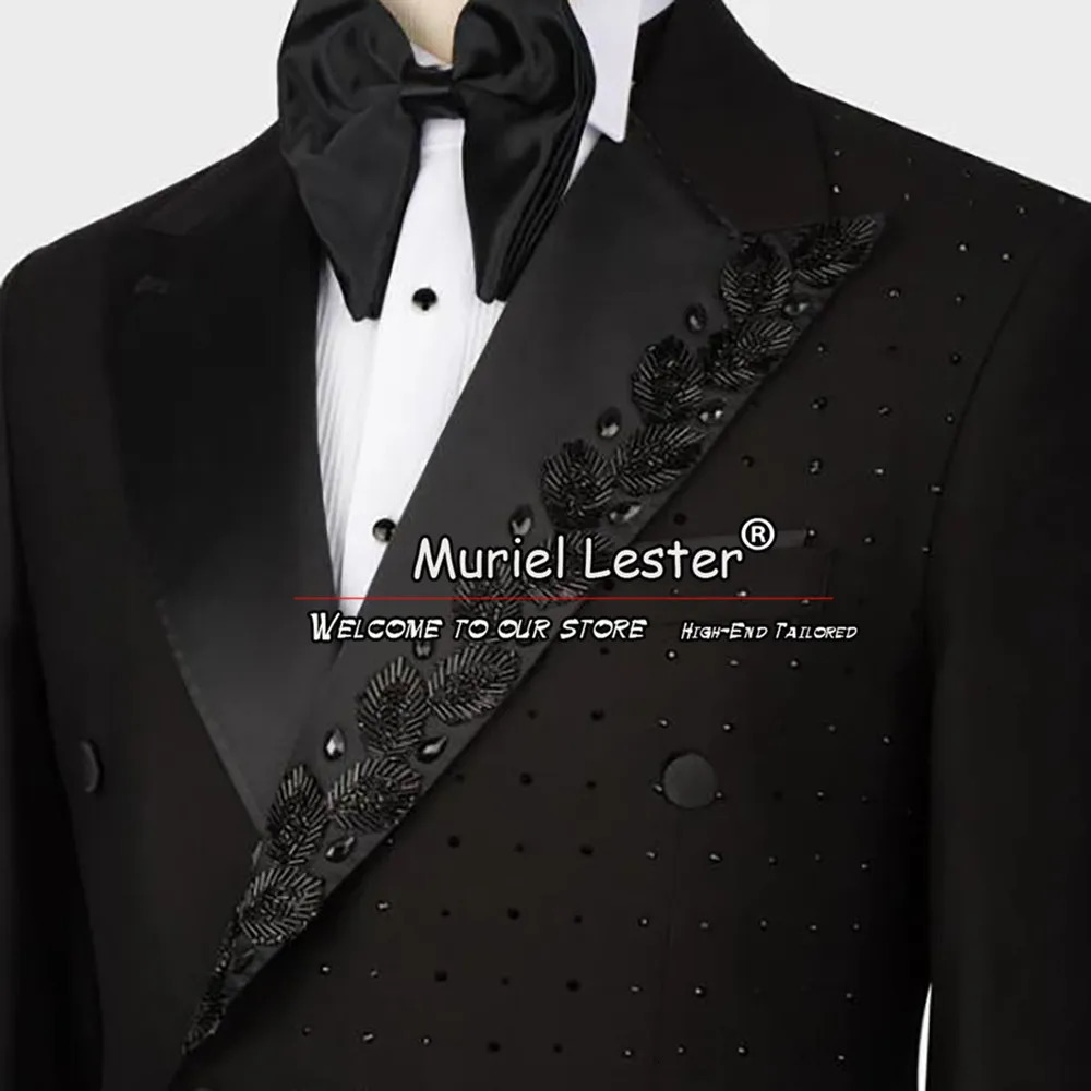 Wedding Suits Double Breasted Blazer Pants 2 Pieces Groom Tuxedos Crystals Beads Mens Dress Customized Man Clothing 250506
