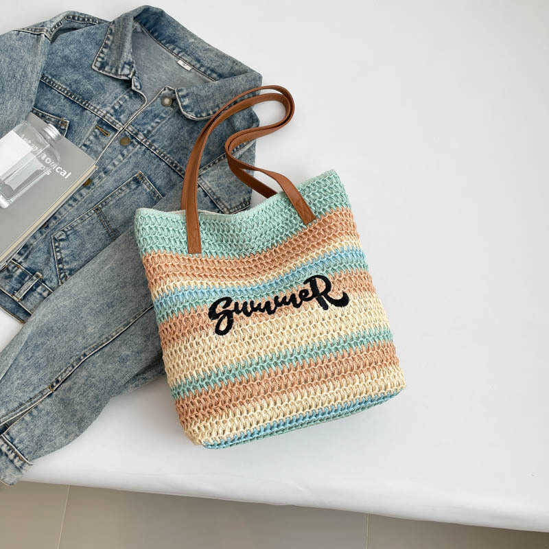 Summer new woven embroidered beach bag tote bag large capacity single shoulder travel bag grass woven bag fashionable new style