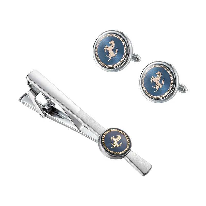 Luxury Cufflinks Tie Clip Set Man Shirt Cufflinks For Mens Wedding Guests Gift Blue Horse Men Cuffs Tie Clips Copper Wed Jewelry M250508