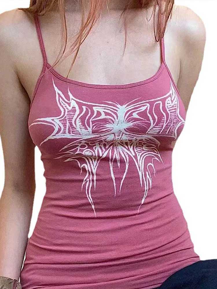 Butterfly top summer womens graphic T-shirt cute Kawaii sleeveless Camisol Gothic clothing y2k E girl punk style CamisXJ250508