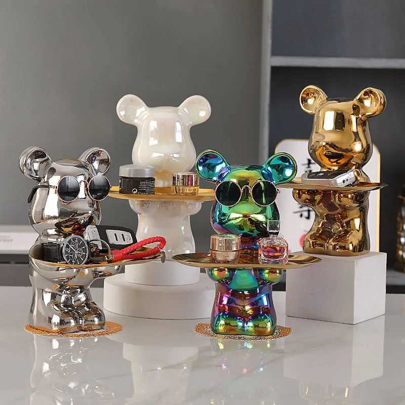 1 Piece Ceramic Sunes Bear Figurine Bear Tray Decoration Piggy Bank Ornament He Decoration Y250509