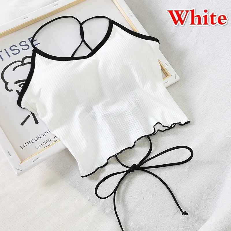 2023 Summer New Slim Fit Open Back Sexy Chest Cushion Strap Women Crop Tops Sexy Solid Color Camisole Women ClothingXJ250508