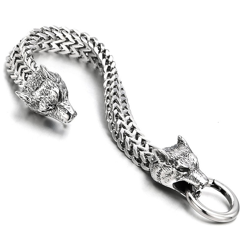 Xinghe Hip Hop Stainless Steel Chain Bracelet, Personalized Viking Dominance Wolf Head Bracelet