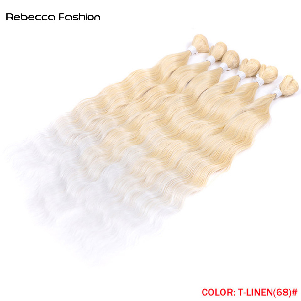 Rebecca Fashion Hair Loose Deep Water Wave Hair Bundles Synthetic Hair Extensions Ombre Blonde Weave Bundles 6Pcs/Pack 20inch Free Shipping