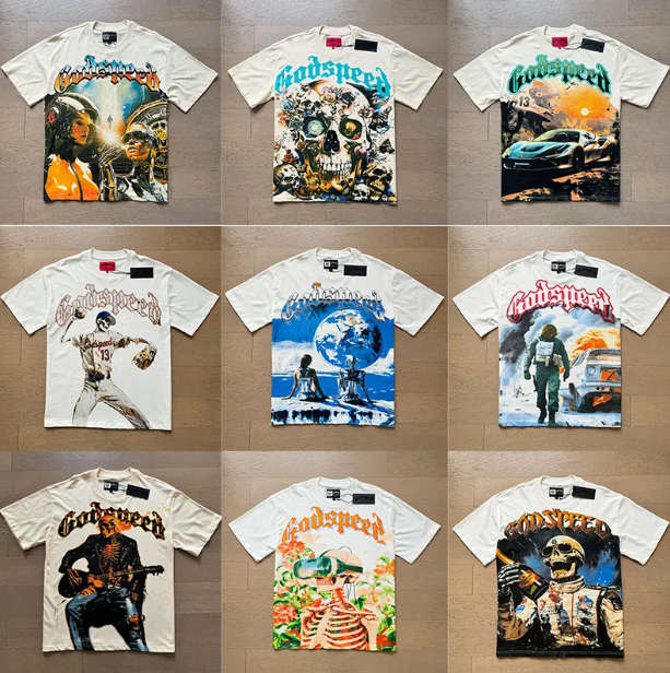 25ss Europe USA Style Skull Letter Print Vintage Tee Designer Graphic T-shirt Spring Summer Casual Fashion Skateboard Men Women T shirt Free shipping