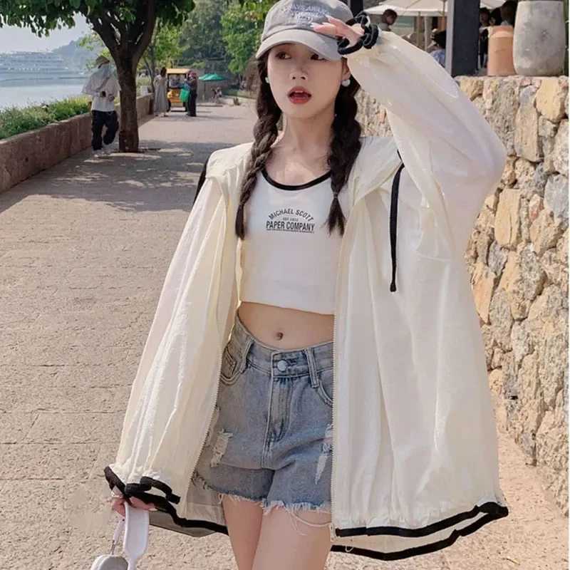 Fashion Hooded Sun Protection Coat Women Summer Long Sleeve Thin Breathable Jacket Female Korean Streetwear Sun-Proof Clothing M250509
