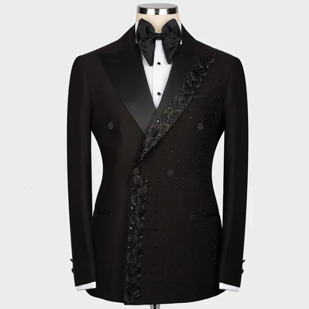 Wedding Suits Double Breasted Blazer Pants 2 Pieces Groom Tuxedos Crystals Beads Mens Dress Customized Man Clothing 250506