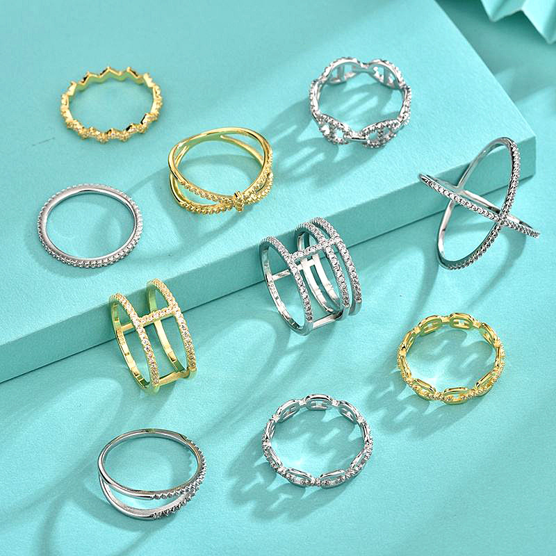 925 Sterling Silver Hollow Geometric Ring with Diamonds, Non-Tarnish, Chain Design, Trendy Women's Jewelry - European & Instagram Style