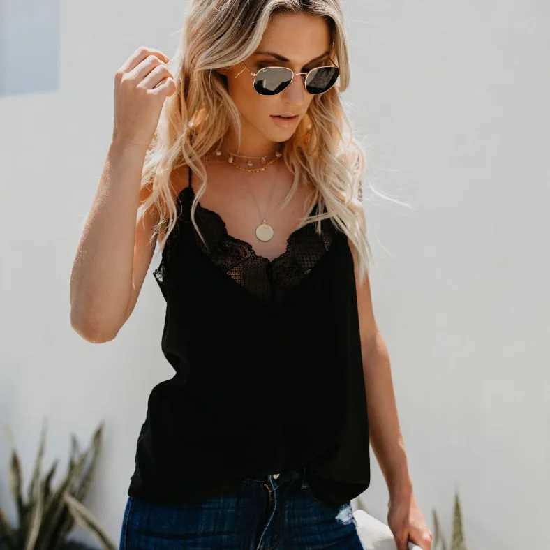 Womens elegant vest top tube top silk satin vest plain weave shoulder strap vest top sleeveless shirt French tuning exquisite laceXJ250508